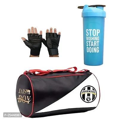 JAIS BOY - we made for young generation Sports Mens Combo of Leather Gym Bag, stop Shaker bottle with black Gloves Fitness Kit Accessories