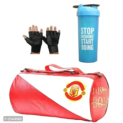 JAIS BOY - we made for young generation Sports Mens Combo of Leather Gym Bag, stop Shaker bottle with black Gloves Fitness Kit Accessories