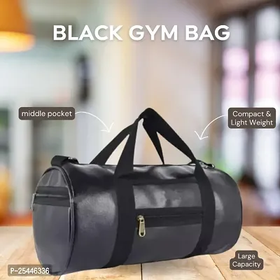 PU Leather Gym Duffel Bag | Shoulder Gym Bag | Sports and Travel Bags for Multipurpose with Side  Middle Pockets for Men, Women (Black)