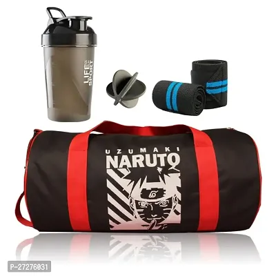 Combo Sports Bag Mens Gym Bag, Blue Wrist Support Band and Spider Shaker Bottle Fitness Anime printed Gym Bag