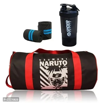 Combo Sports Bag Mens Gym Bag, Blue Wrist Support Band and Spider Shaker Bottle Fitness Anime printed Gym Bag-thumb0