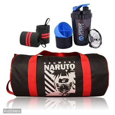 Combo Sports Bag Mens Gym Bag, Blue Wrist Support Band and Spider Shaker Bottle Fitness Anime printed Gym Bag-thumb0