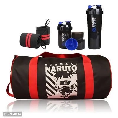 Combo Sports Bag Mens Gym Bag, Blue Wrist Support Band and Spider Shaker Bottle Fitness Anime printed Gym Bag-thumb0