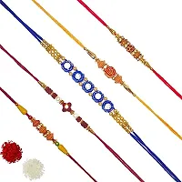 Satvykta Crafted Three Pearl Diamond Designer Thread Rakhi for Men, Combo Rakhi (Pack of 5_Multicolor), Free Size (JRCMBLCL-18)-thumb1