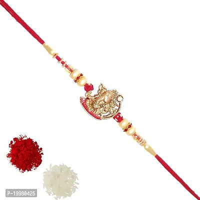 (Combo of 5) Satvikta Premium Quality Sanitized Ganesha Pink Premium Metal Rakhi with Roli and Chawal Designer thread rakhi for brother(Combo of 5)