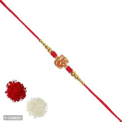 (Combo of 5) Satvikta Premium Quality Sanitized Ganesha Premium Crafted Rakhi with Roli and Chawal Designer thread rakhi for brother(Combo of 5)-thumb0