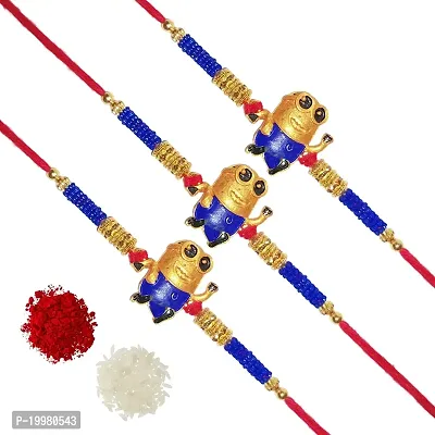 (Combo of 3) Satvikta Premium Quality Sanitized Minions Cartoon Metal Rakhi with Roli and Chawal Designer thread rakhi for brother-thumb0