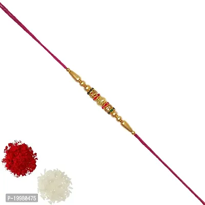 Satvykta Royal Rakhi Gold Pearl Designer Thread Rakhi for (Red  Green) (Pack of 5)-thumb0