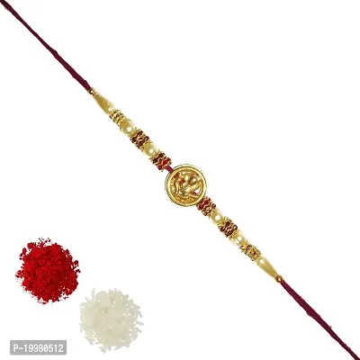 (Combo of 5) Satvikta Premium Quality Sanitized Ganesha Golden Ring Rakhi with Roli and Chawal Designer thread rakhi for brother(Combo of 5)-thumb0