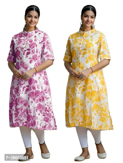 Stylish Multicoloured Cotton Blend Kurta For Women Pack Of 2-thumb0