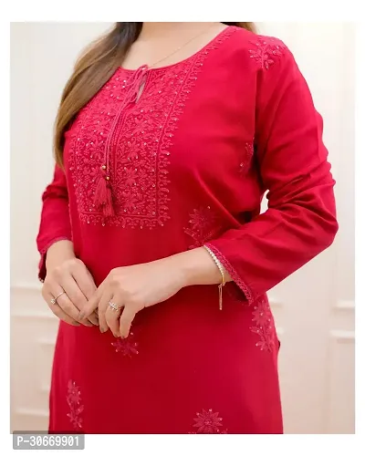 Stylish Red Rayon Kurta For Women-thumb3