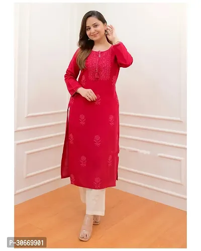 Stylish Red Rayon Kurta For Women-thumb0