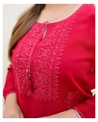 Stylish Red Rayon Kurta For Women-thumb3