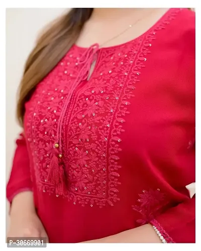 Stylish Red Rayon Kurta For Women-thumb4