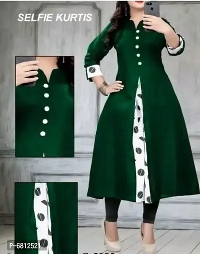 Green Cotton Self Design Kurtas For Women-thumb0