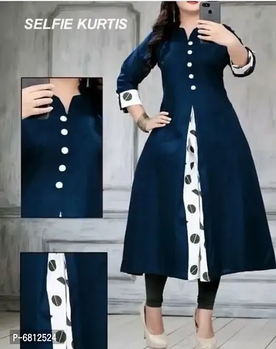 Blue Cotton Self Design Kurtas For Women-thumb0