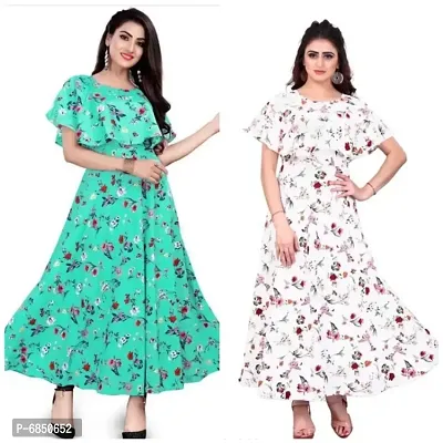 Multicoloured Crepe Printed Ethnic Gowns For Women-thumb0