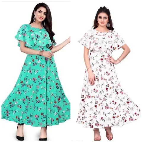 Trendy Fancy Crepe Printed Anarkali Gown Combo of 2