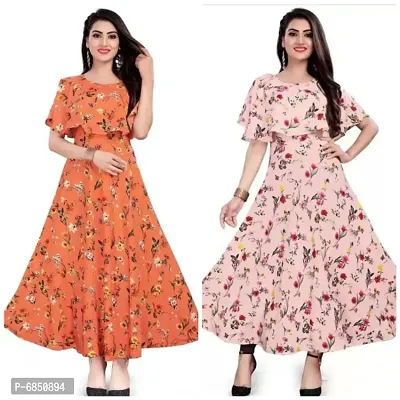 Multicoloured Crepe Printed Ethnic Gowns For Women-thumb0