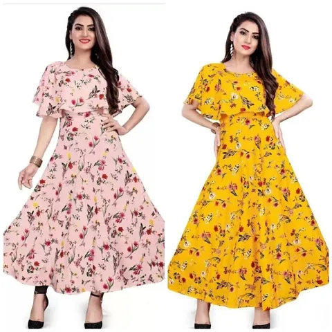 Trendy Fancy Printed Anarkali Gown Combo of 2