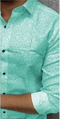 Stylish Turquoise Cotton Printed Stitched Shirt For Men-thumb2