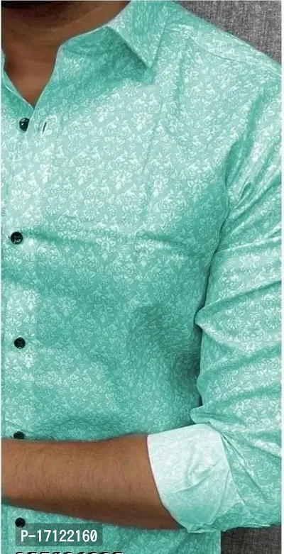 Stylish Turquoise Cotton Printed Stitched Shirt For Men-thumb3