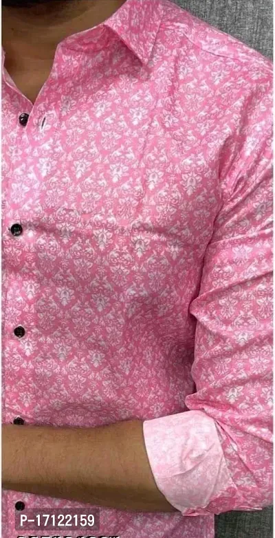 Men Party Wear Pink Cotton Print Stitched Shirt-thumb4