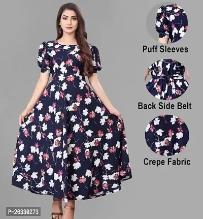 Trendy Crepe Half Sleeve Dress NavyBlue-thumb0