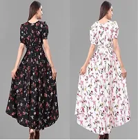 Stylish Printed Puff-Sleeve Maxi Frock For Women Black, White-thumb2