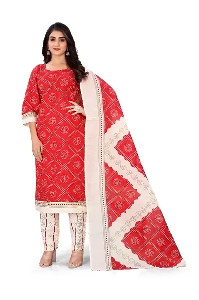 Stylish Cotton Printed Straight Kurti Bottom and Dupatta Set