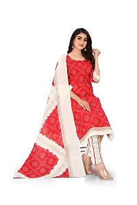 Stylish Pure Cotton Printed Kurti Pant With Dupatta Set Red-thumb1