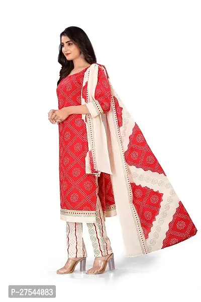 Stylish Pure Cotton Printed Kurti Pant With Dupatta Set Red-thumb3
