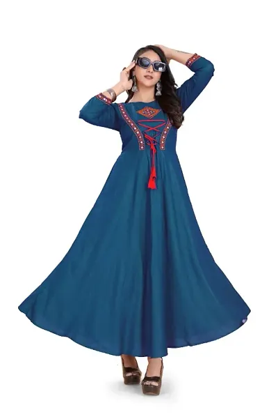 Stylish Rayon Embroidered Ethnic Gown