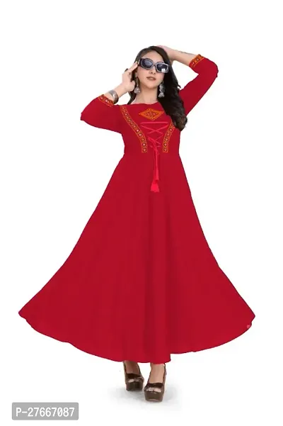 Stylish Heavy Rayon Anarkali Gown For Women Red