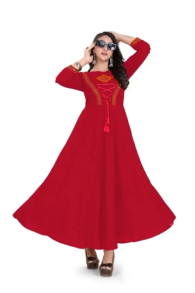 Stylish Rayon Embroidered Ethnic Gown