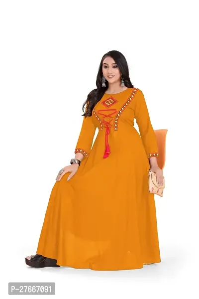 Stylish Heavy Rayon Anarkali Gown For Women Yellow-thumb3