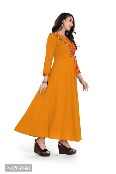 Stylish Heavy Rayon Anarkali Gown For Women Yellow-thumb4