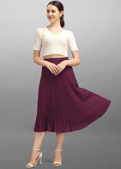 Women Classic Stretchy All Time Trendy Pleated Casual Skirt blue.