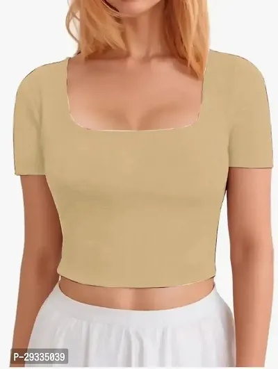 Classic Lycra Solid Crop Top for Women-thumb0