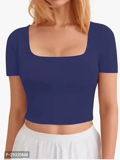 Classic Lycra Solid Crop Top for Women-thumb0