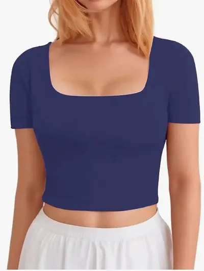 Classic Lycra Solid Crop Top for Women