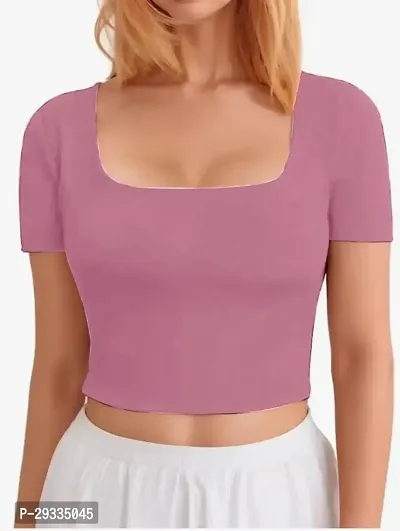 Classic Lycra Solid Crop Top for Women-thumb0