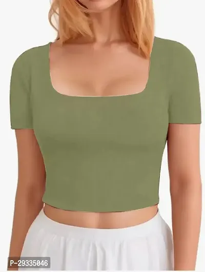 Classic Lycra Solid Crop Top for Women