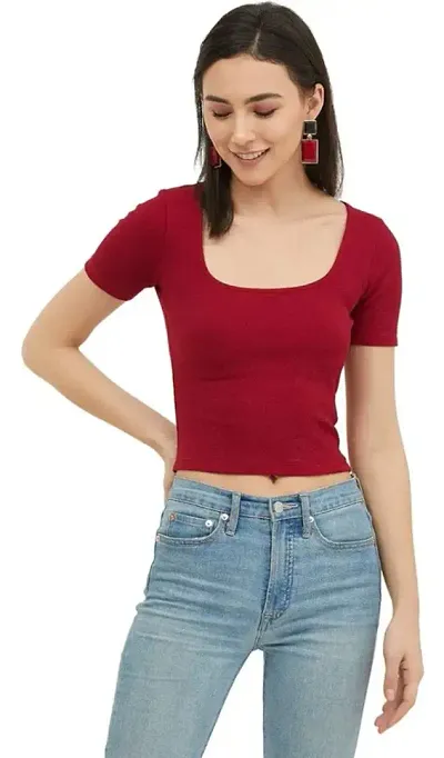 Classic Lycra Solid Crop Top for Women