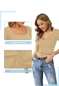 Classic Lycra Solid Crop Top for Women-thumb2