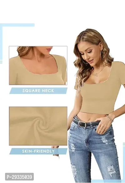 Classic Lycra Solid Crop Top for Women-thumb3