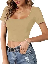 Classic Lycra Solid Crop Top for Women-thumb3