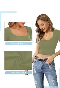 Classic Lycra Solid Crop Top for Women-thumb2