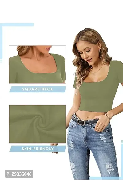 Classic Lycra Solid Crop Top for Women-thumb3