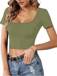 Classic Lycra Solid Crop Top for Women-thumb3